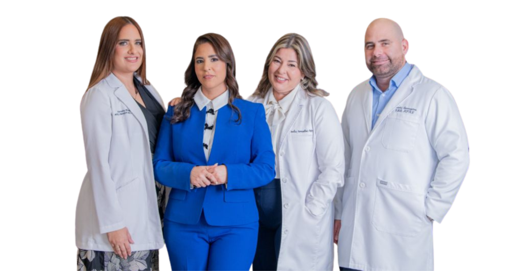 Healthcare administrative team assisting patients